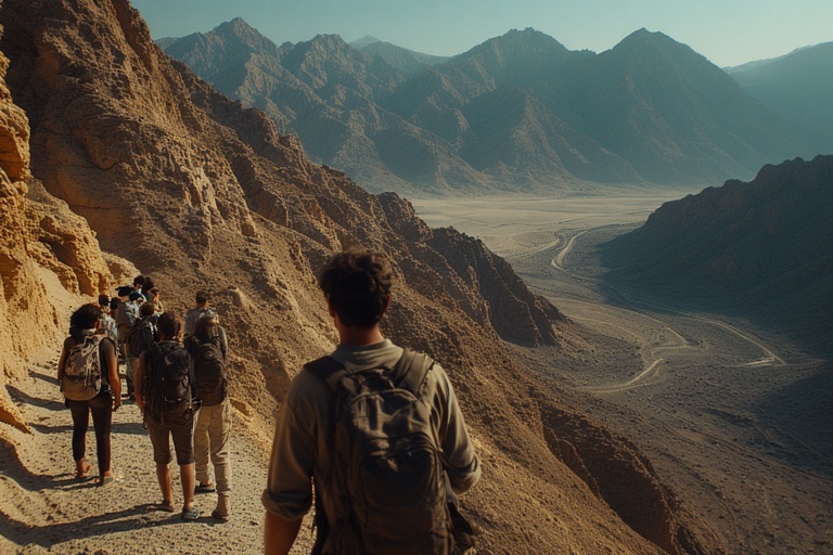 Tourists exploring UAE mountains on a sightseeing tour